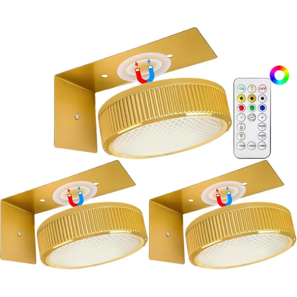 Set of 3 adjustable, remote-controlled LED art lamps for gallery lighting.