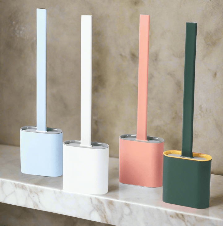 Close-up of flexible silicone bristles on a modern toilet brush, ensuring deep and hygienic bathroom cleaning.