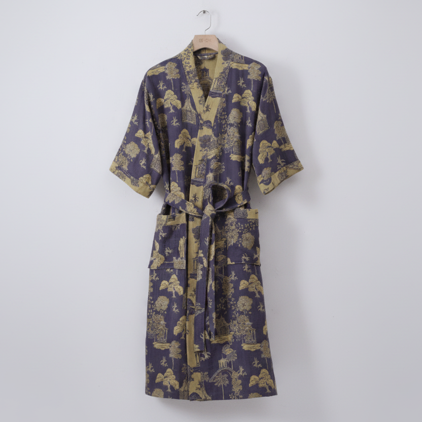 Home comfort unisex bathrobe, a lightweight kimono style loungewear featuring an easy care design.