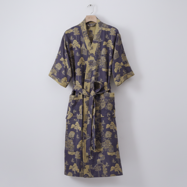 Home comfort unisex bathrobe, a lightweight kimono style loungewear featuring an easy care design.