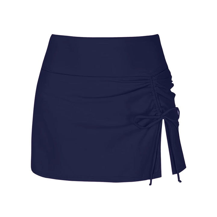 New women's ruched swim skirt, high-waist style. Must-have beachwear for warm weather and vacation.