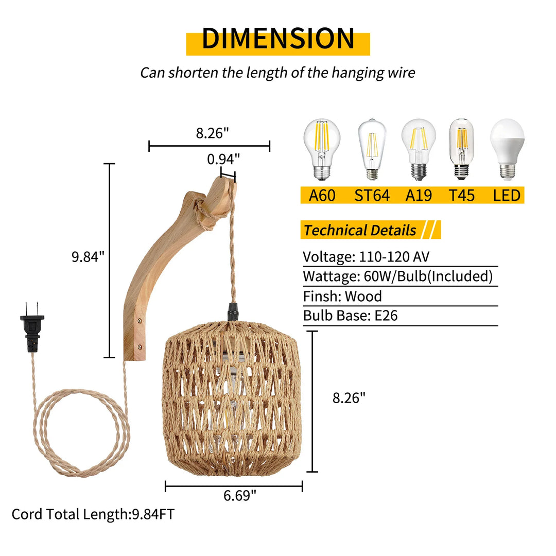 Natural rattan wall lantern, handwoven for bohemian home decor. Rustic light fixture & accent.