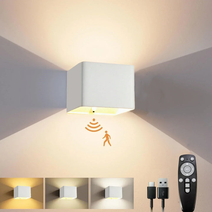 Cordless LED wall light with motion sensor & remote control. Perfect for smart home lighting.