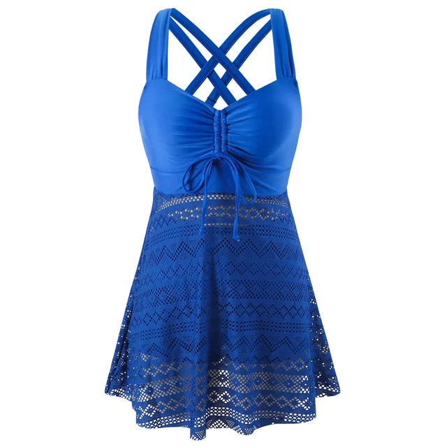 Plus size women's tankini swimwear, designed for tummy control and summer style.