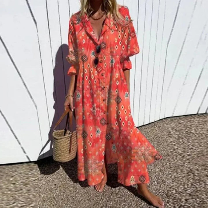 Chic women's flowing dress, a comfortable boho summer maxi with a relaxed fit.