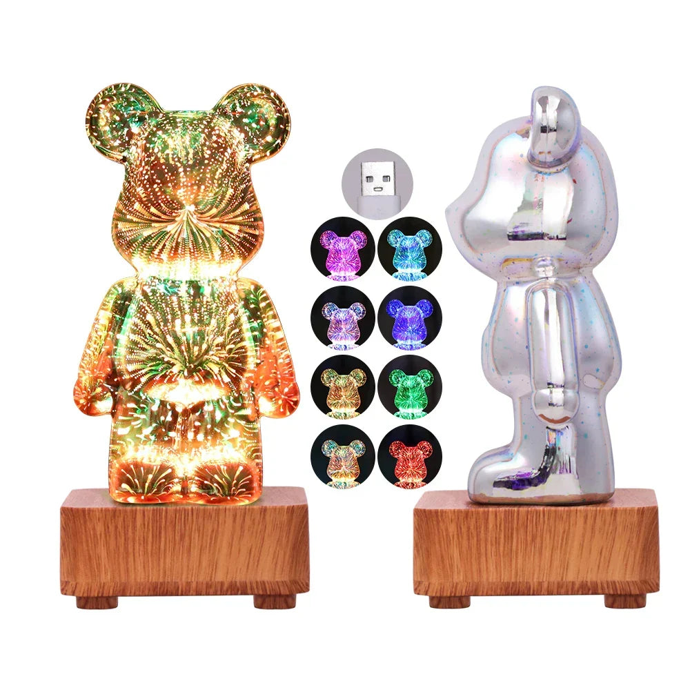 3D Firework Bear LED Night Light: color changing, USB-powered, perfect for kids' bedrooms & ambient decor.