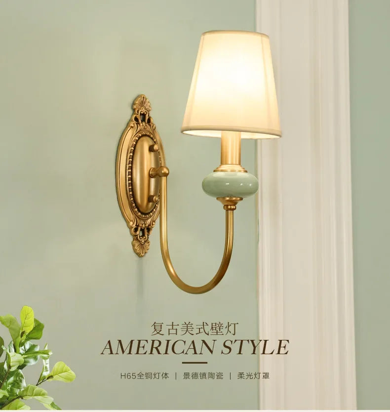 Chic copper ceramic wall sconce with antique design, ideal for elegant bedside, living room, or hallway lighting.