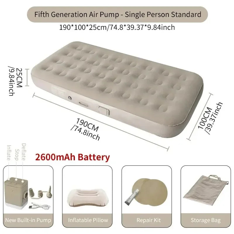 Guest bed solution: Double inflatable mattress with built-in pump, offering cozy sleep for visitors.