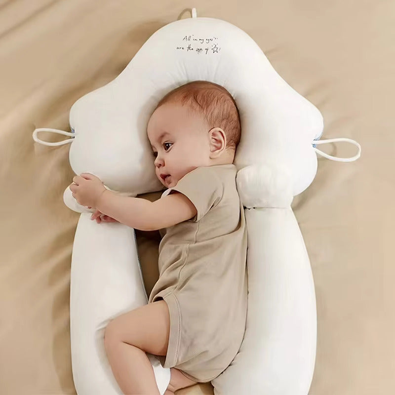 Organic cotton baby head support pillow, U-shape for gentle sleep & comfort in car seat, stroller.