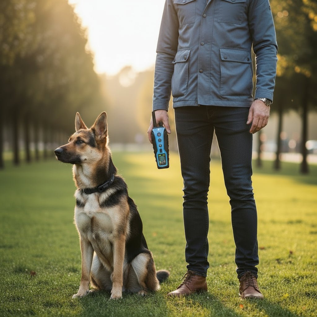 Long range remote dog training e-collar with 1.25-mile reach, perfect for advanced obedience and behavior correction.