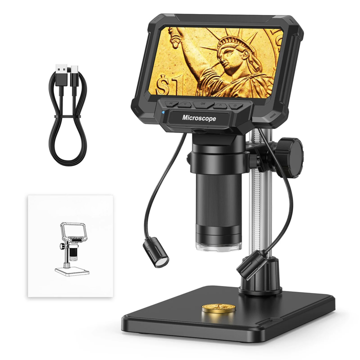 Close-up camera & 4.3-inch HD digital microscope for intricate PCB inspection & repair tasks.
