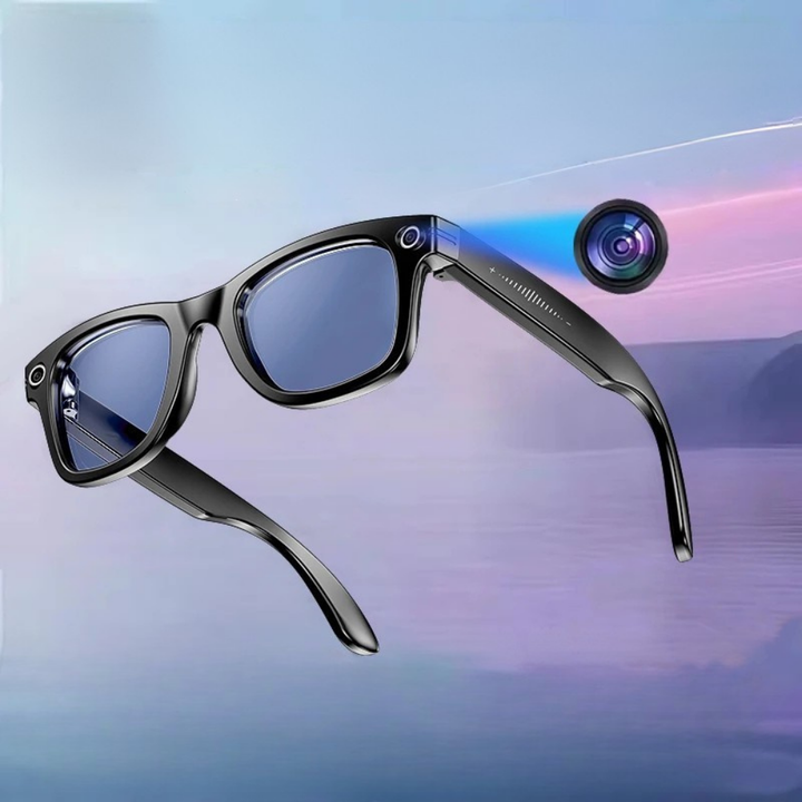 Men's smart sunglasses with built-in camera, instant translation, UV protection, and Bluetooth for outdoors.