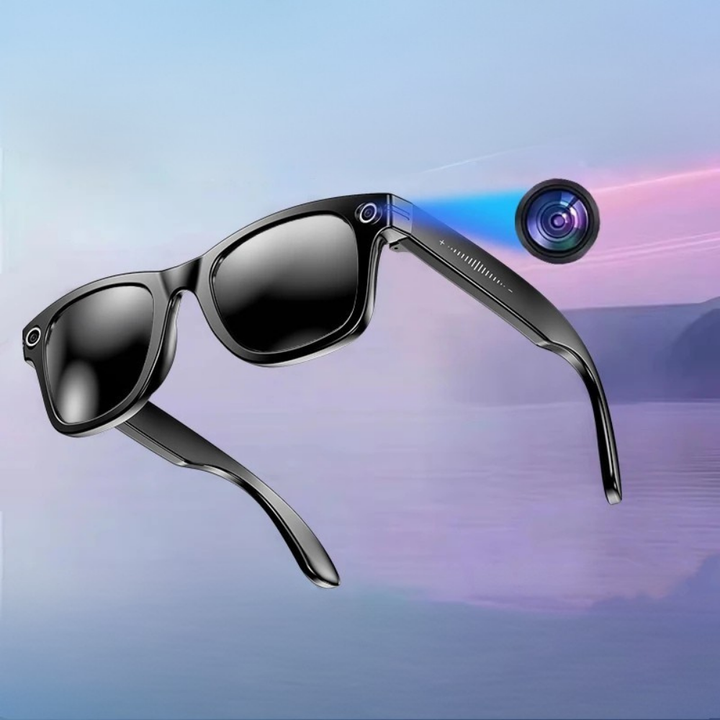 Men's smart camera sunglasses with instant translation for global communication & hands-free recording.