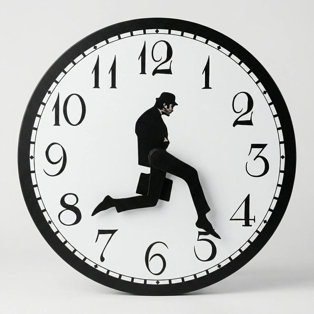Decorative wall clock, whimsical modern accent. Easy-read, battery operated for living room or office decor.