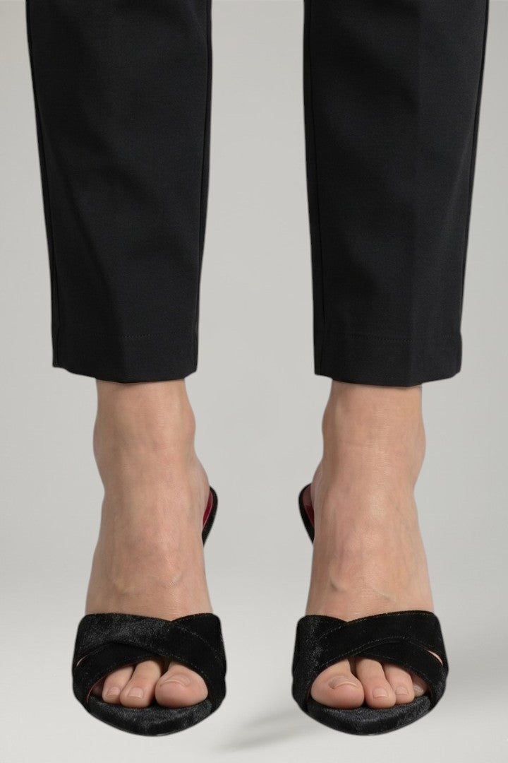Stylish women's black open-toe stiletto heels. Ideal slip-on party & dress shoes for a sophisticated look.