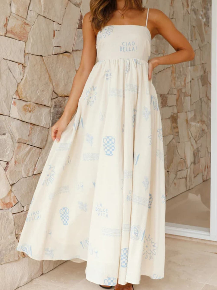 Elegant women's maxi dress with a sophisticated open back, great for evening casual or resort wear.