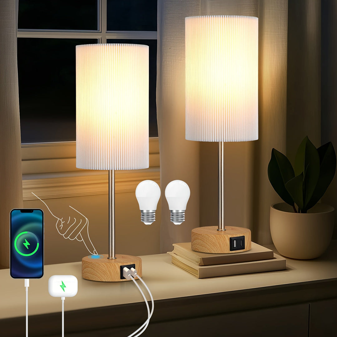 Modern 2-pack touch control dimmable table lamps with USB charging for stylish home illumination.