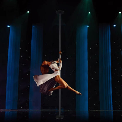 "Adjustable 45mm chrome dance pole with sleek design, perfect for spinning routines and enhancing home fitness performance."