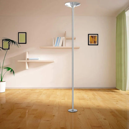 "Adjustable 45mm chrome dance pole with sleek design, perfect for spinning routines and enhancing home fitness performance."
