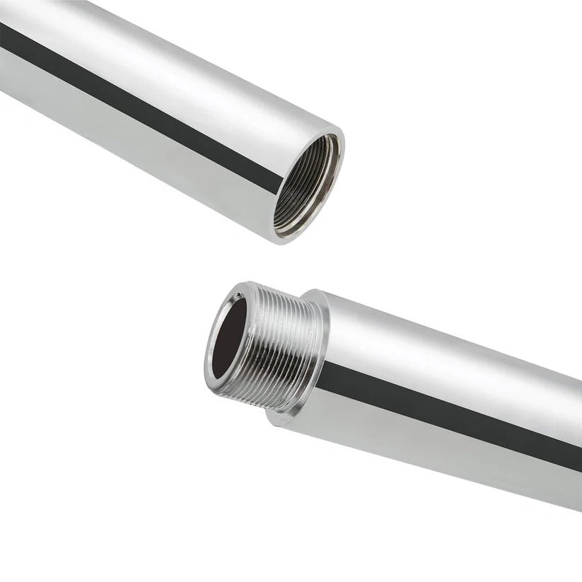 "Adjustable 45mm chrome dance pole with sleek design, perfect for spinning routines and enhancing home fitness performance."