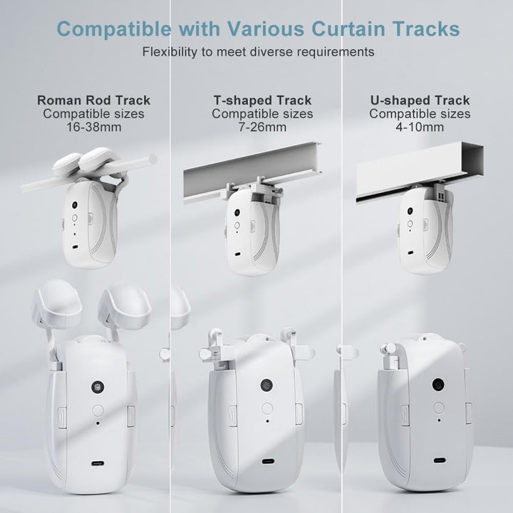 "Automatic curtain opener with bluetooth remote, sleek design, for modern home automation and effortless control."
