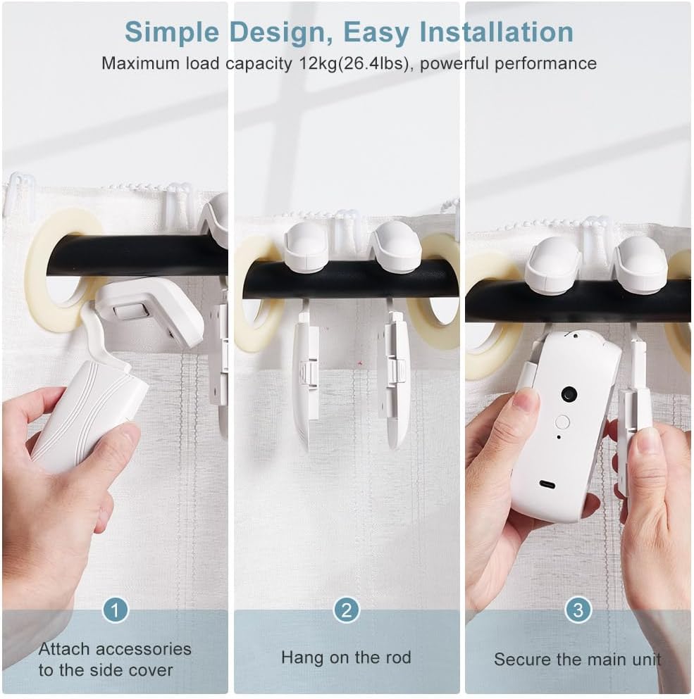 "Automatic curtain opener with bluetooth remote, sleek design, for modern home automation and effortless control."