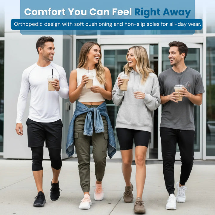 Comfortable black cloud slip-on shoes, orthopedic support for both men and women.