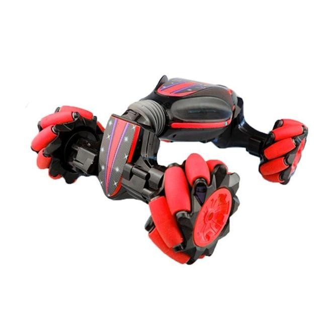 "Blue gesture controlled stunt car for kids with 360° rotation, featuring vibrant colors and robust, all-terrain design."