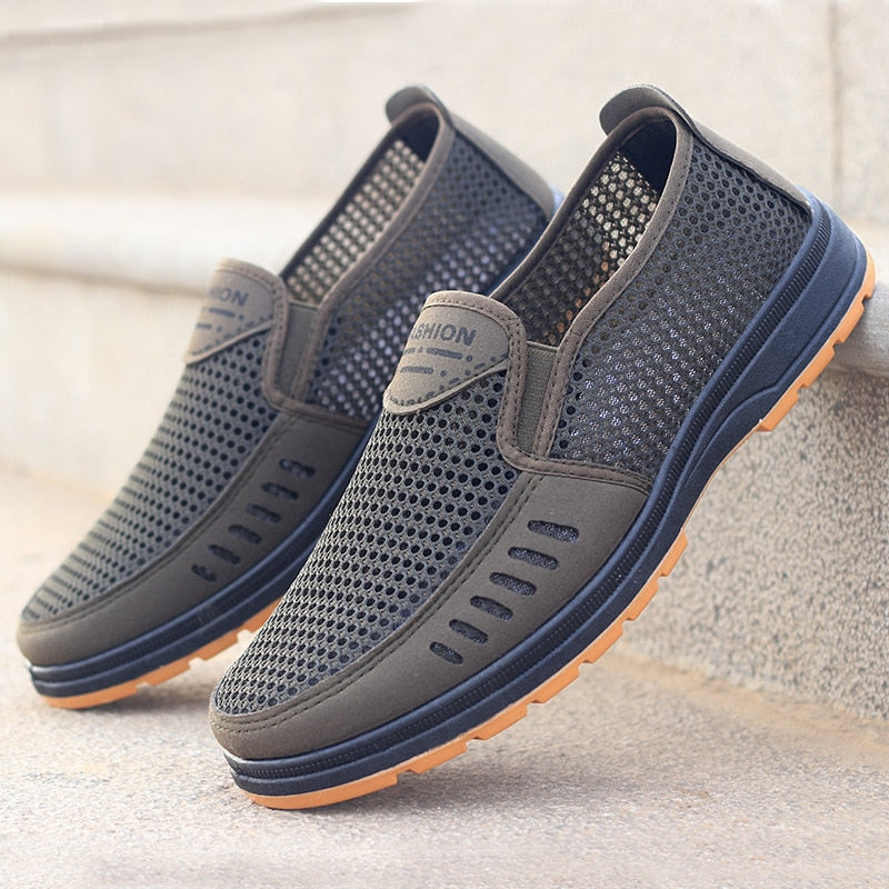 Breathable mesh men's walking shoes, designed for lightweight comfort and active casual use.
