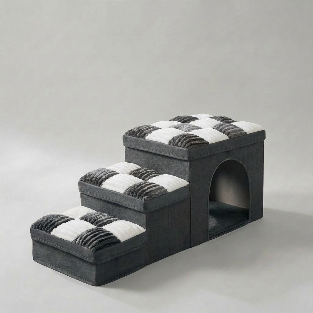 Unisex pet furniture: dog steps, storage & pet condo. Joint support stairs for small/senior dogs, doubles as a cozy bed.