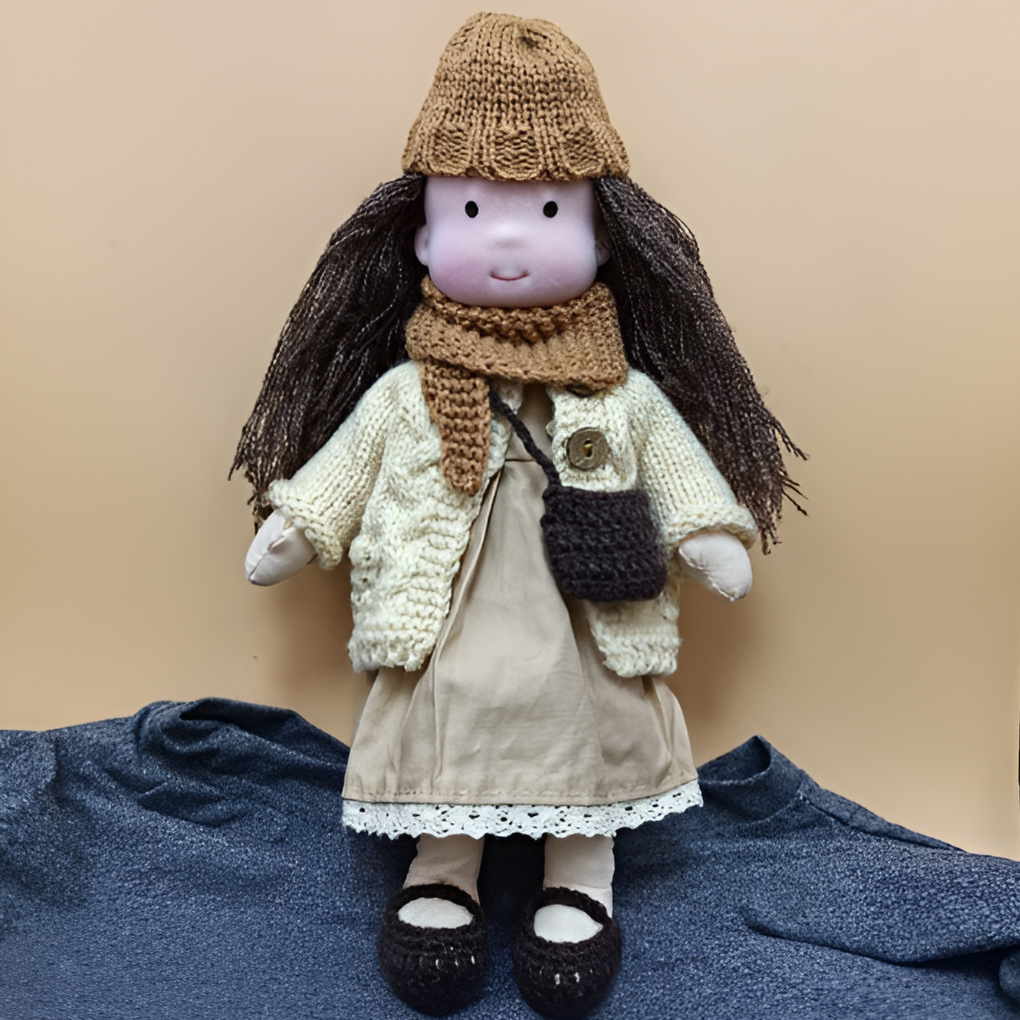 Giftable Waldorf doll, handcrafted, soft & cuddly, perfect for imaginative play.