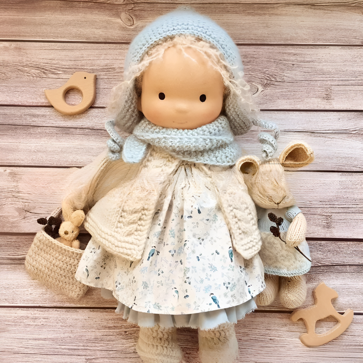 Heirloom Waldorf doll, natural materials, soft & cuddly for generations of play.
