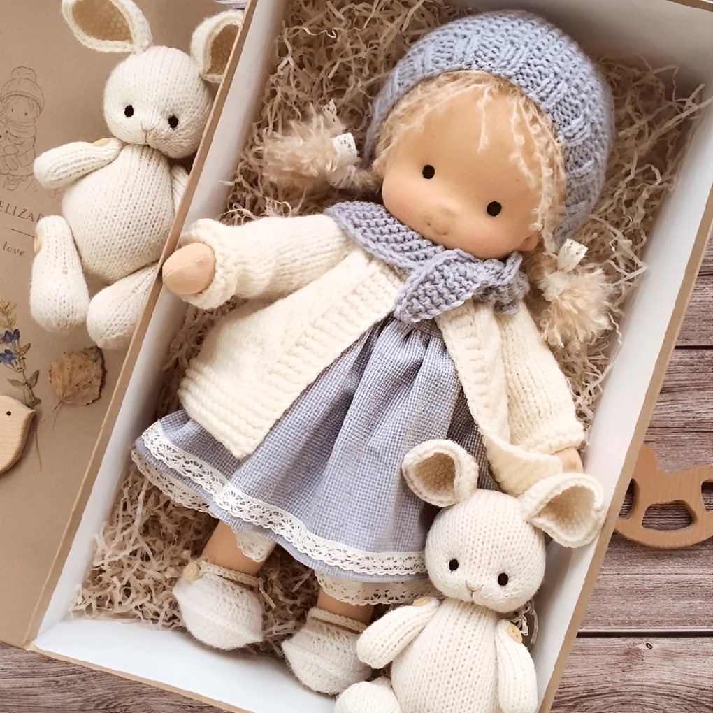 Developmental Waldorf doll, soft & natural, enhancing imaginative play skills.