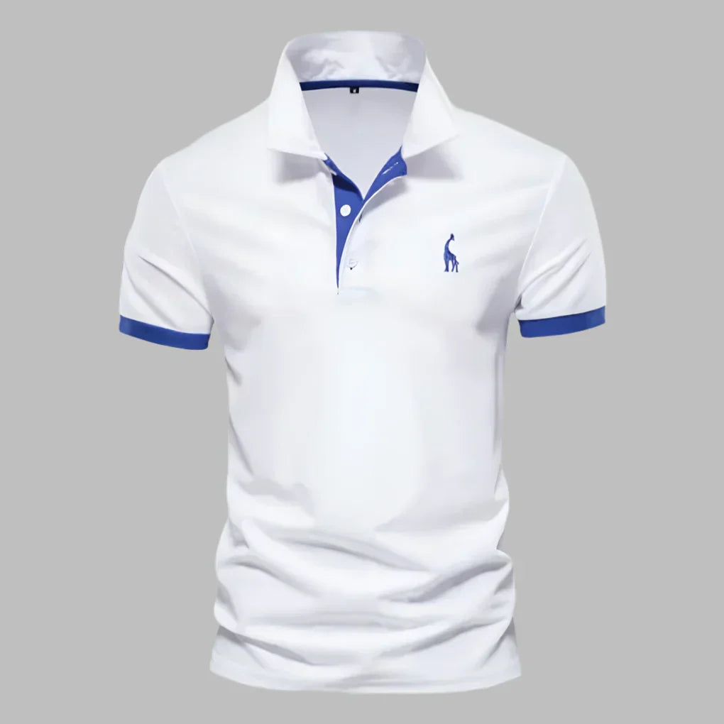 Men's smart casual polo shirt with stylish contrast trim, short sleeves & button placket for a modern look.