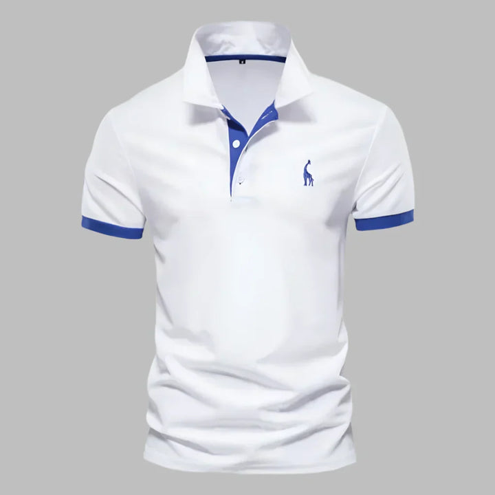 Men's smart casual polo shirt with stylish contrast trim, short sleeves & button placket for a modern look.