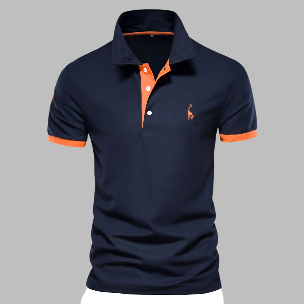 Men's short sleeve polo shirt with classic button placket & subtle contrast trim for a polished, smart look.