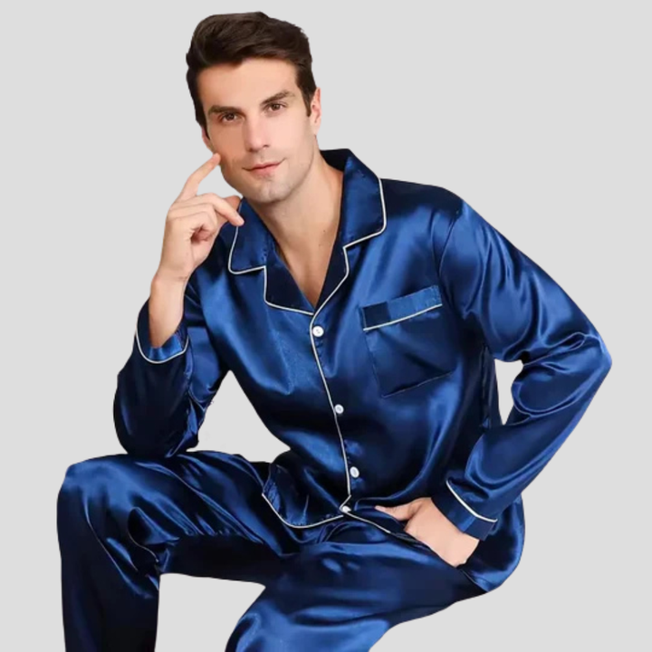 Comfortable men's pajamas set, two-piece elegant nightwear. Relaxed fit loungewear for ultimate men's comfort.