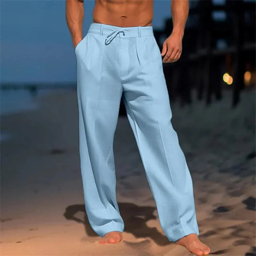Classic men's relaxed fit dress pants with an adjustable drawstring, blending comfort with a refined straight leg style.
