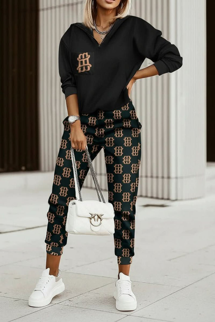 Comfortable bottoms of a women's two-piece tracksuit set, perfect for lounge wear, activewear, & casual outfits.