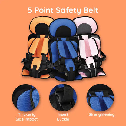"Child safety car cushion seat in bright red with comfy padding and adjustable straps for secure, cozy travel."
