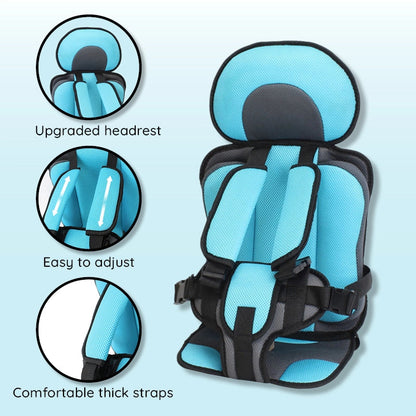 "Child safety car cushion seat in bright red with comfy padding and adjustable straps for secure, cozy travel."