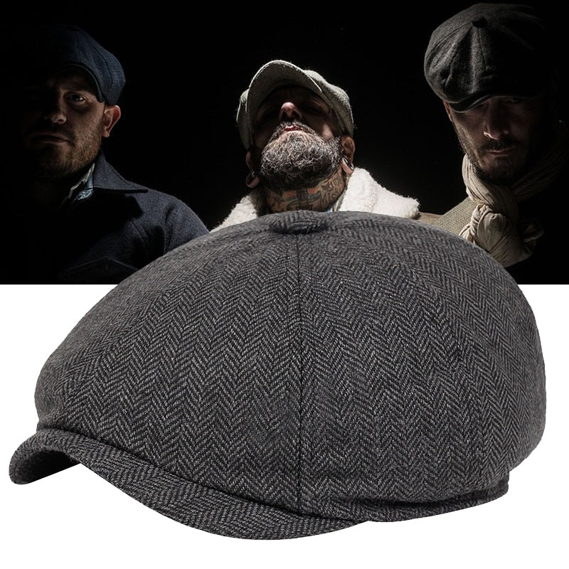 Vintage newsboy cap for men, a classic baker boy style hat for casual or elegant fashion.