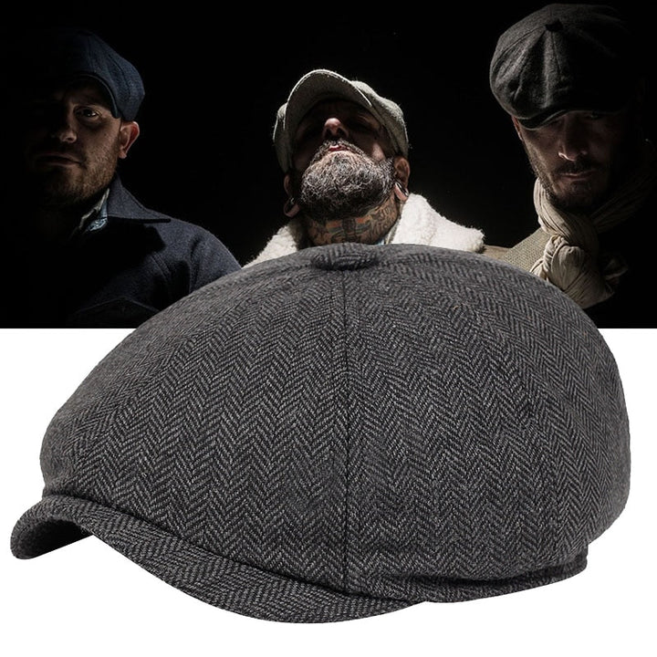 Vintage newsboy cap for men, a classic baker boy style hat for casual or elegant fashion.