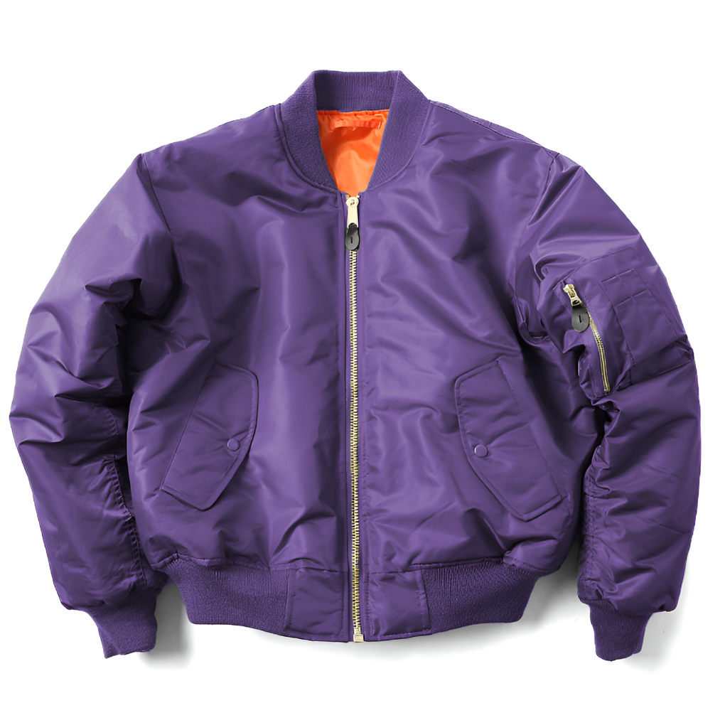 Unisex classic bomber jacket styled for casual indoor wear. A versatile women's fashion jacket for all seasons.