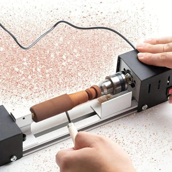 Compact Mini Wood Lathe Machine for DIY Projects, with sturdy build and precision, ideal for woodworking enthusiasts.
