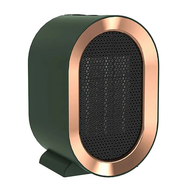 "Compact portable electric heater with energy-efficient ceramic element, ideal for heating small spaces, shown in stylish des