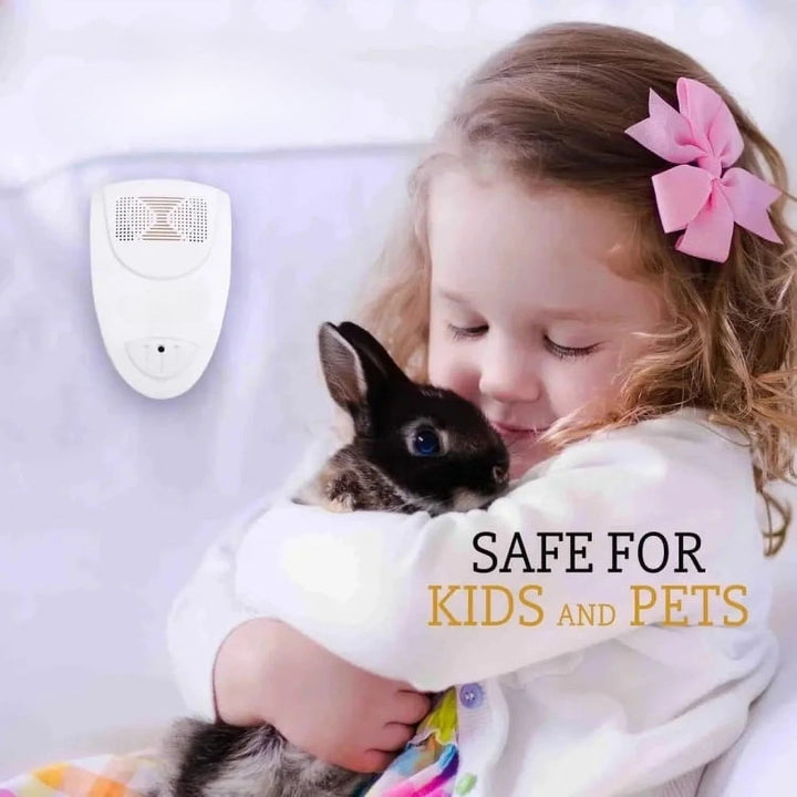 "Compact ultrasonic bed bug repellent device, chemical-free, easy plug-in, effective in 48 hours; safe for kids and pets."