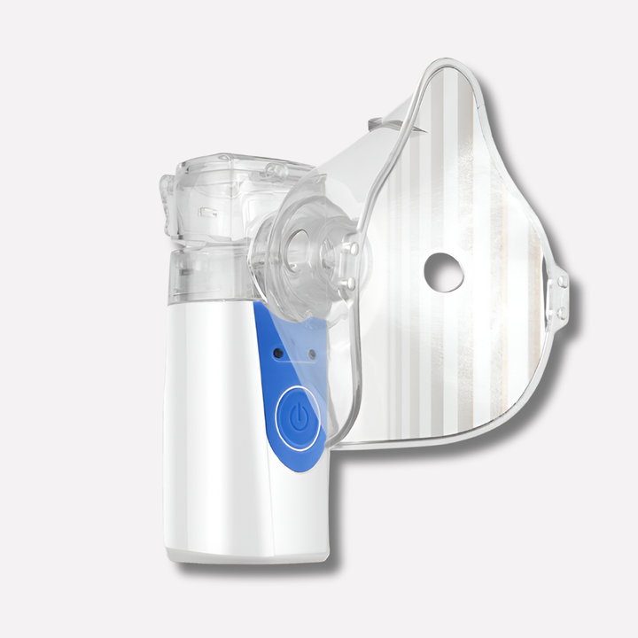 Unisex portable ultrasonic nebulizer providing quiet relief for bronchitis, flu & respiratory health. Compact design.