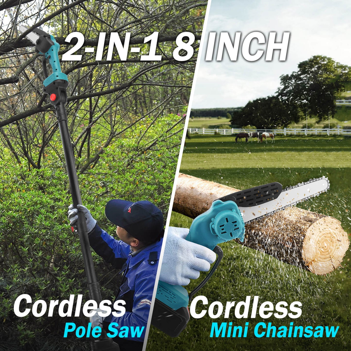 Cordless 8 inch Chainsaw & Pole Saw for Gardeners - Lexians