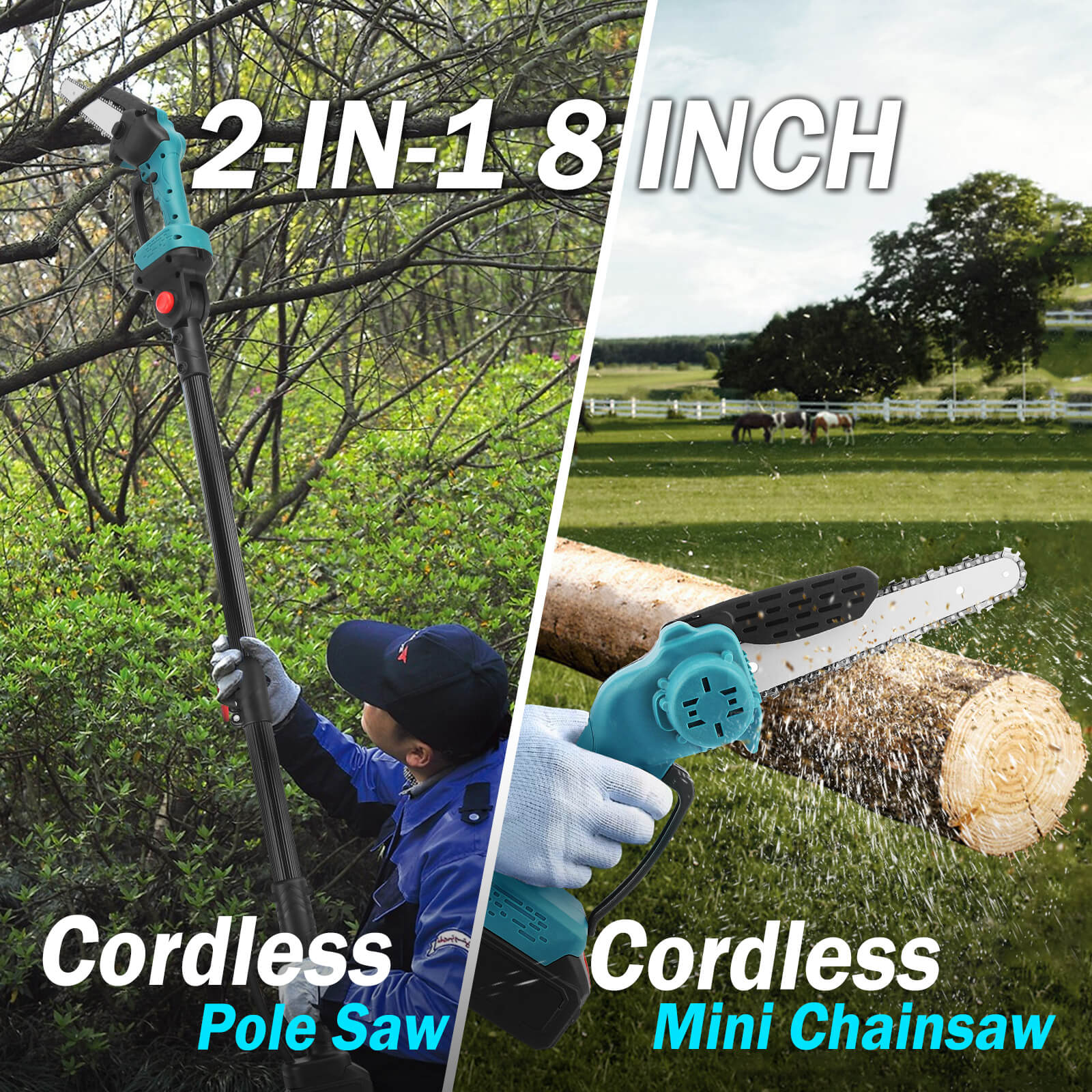 Cordless 8 inch Chainsaw & Pole Saw for Gardeners - Lexians